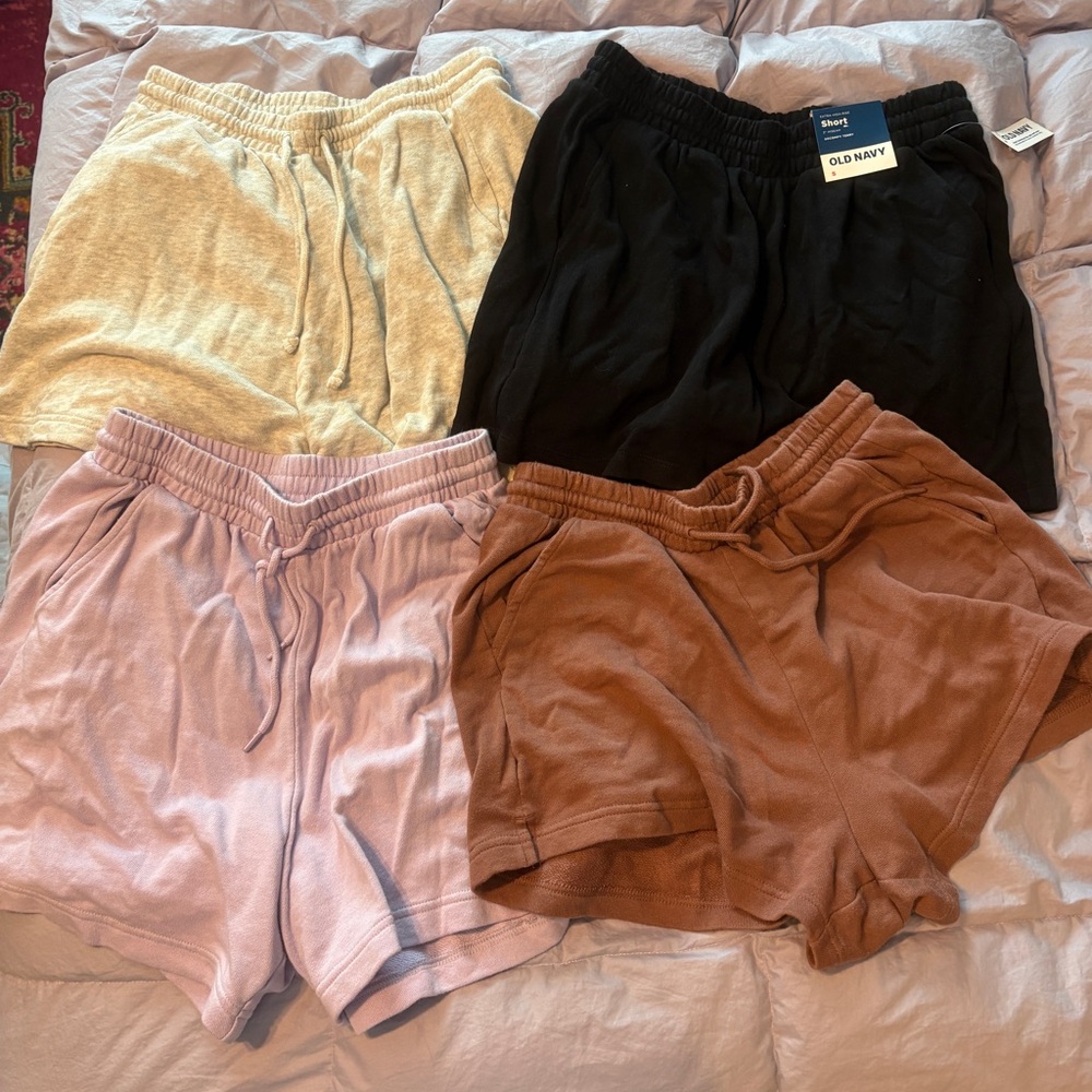Old Navy Terry Lounge Shorts 4-Pack in Black, Dusty Pink, Rust, and Light Gray